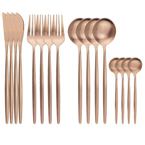 Juego de cubiertos en rosa dorados para cocina, set de vajilla de acero inoxidable, con cuchillo, tenedor, cucharas y cucharitas de café, ideal para platería occidental, por 16 uds. ► Foto 1/6