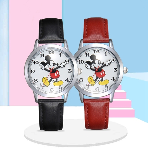 Reloj de cuarzo con correa para niños, reloj de cuarzo con correa de Mickey Mouse, regalo de cumpleaños para niños y mujeres ► Foto 1/6