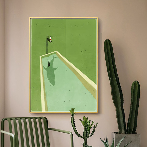 Póster con impresión estilo cuadro Escandinavo de tiburón Verde Abstracto, imágenes artísticas de pared para sala de estar, decoración del hogar sin marco ► Foto 1/6