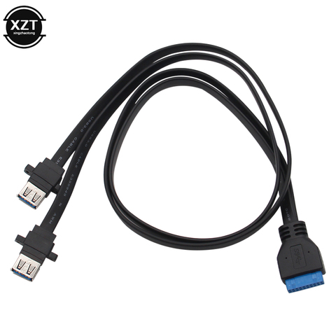 Cable adaptador de placa base de doble USB 3,0, conector hembra a 20 pines, 2 tornillo para montaje en Panel USB, hilo de Cable plano de 30/50/65/80cm ► Foto 1/6