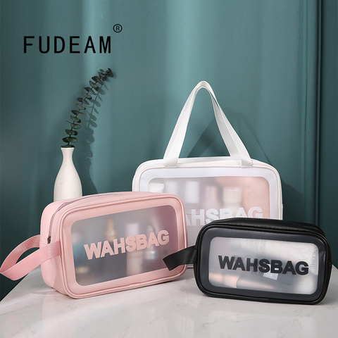 FUDEAM-Bolsa de almacenamiento de PVC para mujer, bolsa de viaje de PU suave, resistente al agua, artículos de tocador, organizador de cosméticos, portátil ► Foto 1/6