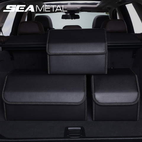 Organizador de maletero de coche caja de almacenamiento PU cuero Auto bolso organizador plegable bolsillos de almacenamiento de maletero para vehículo sedán SUV Accesorios ► Foto 1/6