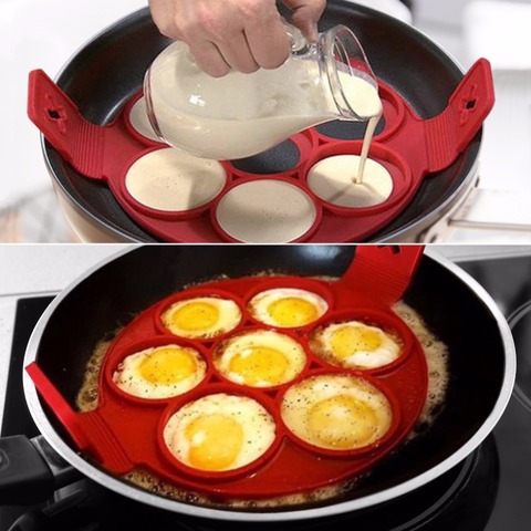Molde antiadherente para hacer tortitas y huevos, herramienta de cocina antiadherente para hacer tortitas con forma de corazón redondo, para cocinar huevos, con tapa ► Foto 1/6