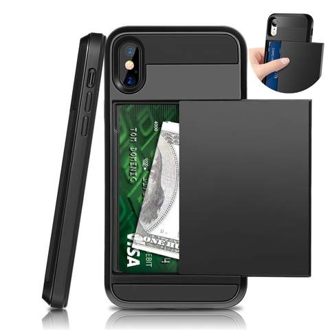 Funda de teléfono de PC con ranura para tarjeta de crédito de cartera deslizante para Iphone X XR XS Max Armor a prueba de golpes TPU para Iphone 8 7 6 S 6 Plus SE 5 5S ► Foto 1/6