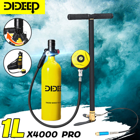 DIDEEP 1L Mini Set de tanque de oxígeno del cilindro de buceo respirador DE BUCEO bomba de mano del tanque de aire para snorkel respiración equipo de buceo ► Foto 1/6