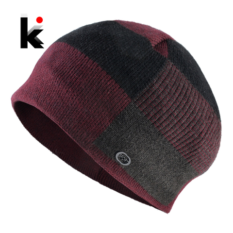 Invierno cálido sombrero gorros de punto grueso cuadros Beanie sombreros de hombre al aire libre deporte gorro Casual tapa de doble capa de sombrero ► Foto 1/6