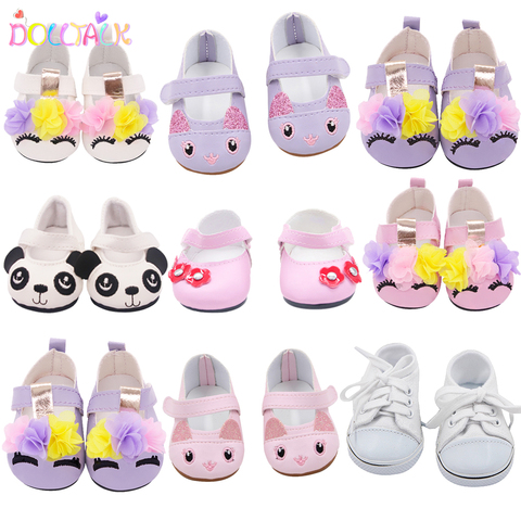 7cm Cute 15 estilos de cuero de dibujos animados de lona muñeca zapatos para 43cm nuevo Bron muñeca flor zapatos FIt 18 pulgadas American 1/3 BJD muñeca de juguete ► Foto 1/6