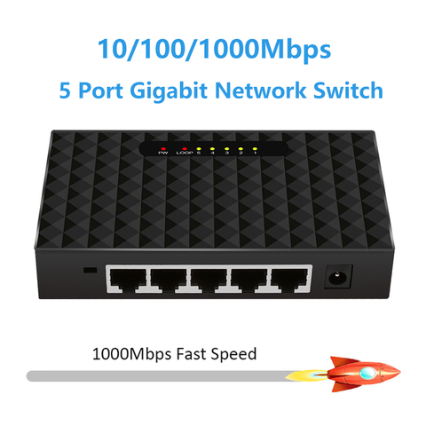 Miniconmutador Gigabit de escritorio de 5 puertos, conmutador de red Ethernet rápida, LAN Hub RJ45, derivación del concentrador de conmutación ► Foto 1/6