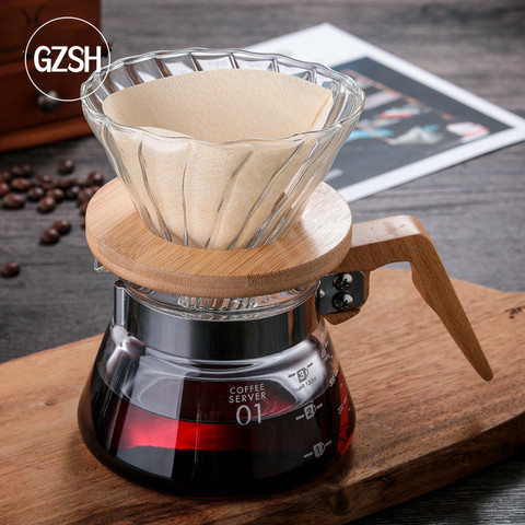 HZSH V60 juego de tres piezas de café V60 juego de café Dripper Servidor de vidrio cafetera tetera de café Brewer Barista Percolator Maker ► Foto 1/5