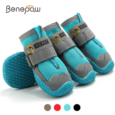 Benepaw-zapatos transpirables cómodos para perros, botas reflectantes ajustables con correa antideslizantes para cachorros, para perros medianos y grandes ► Foto 1/6