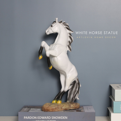 Estatuas de caballo blanco modernas para decoración del hogar, figuritas de caballo de resina artesanales, Steed negro en miniatura, regalo para hombres, decoración de la habitación del padre ► Foto 1/1