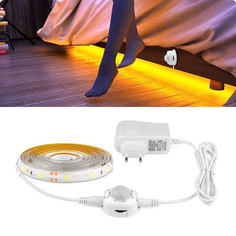 Tira de luces LED con Sensor de movimiento para cama de luz LED para debajo de gabinete, lámpara nocturna con adaptador de corriente de 110V-220V a 12V, 1M-5M ► Foto 1/6