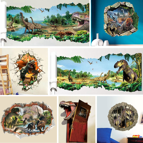 Pegatinas de pared de 3d dinosaurio para los niños habitación dormitorio decoración del hogar período Jurásico arte en Mural Animal Diy Safari etiqueta cartel de Pvc ► Foto 1/6