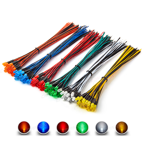 120 Uds 5mm Prewired Kit de diodo LED emisor de luz difusa 12V blanco rojo verde azul amarillo naranja lámpara cableada bombilla surtido conjunto ► Foto 1/5