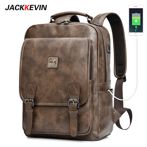 Jackkevin-Mochila De cuero Retro para hombre, bolso multifunción de gran capacidad, de viaje, impermeable, para ordenador portátil ► Foto 1/6