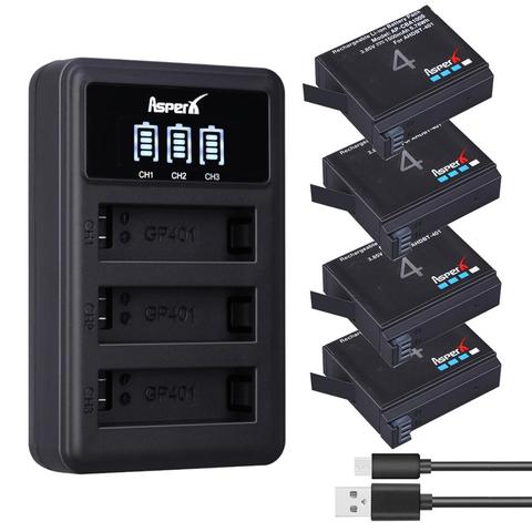 Batería de AHDBT-401 de 1500mAh para Gopro Hero 4, AHDBT401 AHDBT 401 + cargador USB LED de 3 puertos para cámara GoPro Hero4 HERO4, 4 Uds. ► Foto 1/6