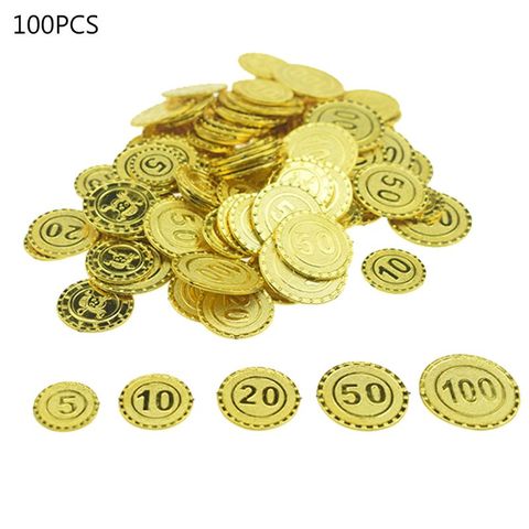 Monedas de oro piratas de 100 uds, fichas de plástico para juego de monedas, para decoración de fiestas, juguetes para niños ► Foto 1/6