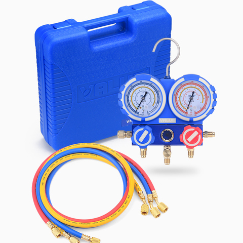 Medidor de flúor R22 R410A R134A para aire acondicionado, medidor de presión refrigerante de doble mesa con 3 uds. De tubo líquido ► Foto 1/5