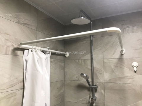 Barra curvada de cortina de ducha en forma de L orU, postes de cortina de ducha de aleación de aluminio, Riel de cortina de baño, blanco, combinación gratis ► Foto 1/6