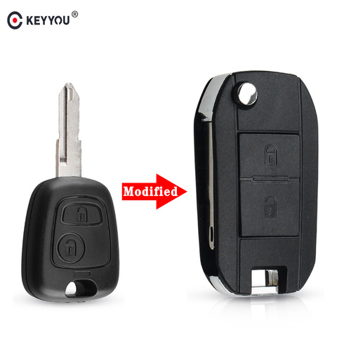 KEYYOU modificado Flip carcasa de control remoto de coche para Peugeot 206 207 para Citroen C2 C3 Xsara Picasso remoto 2 Tecla de botón caso ► Foto 1/5