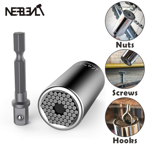 Llave inglesa de trinquete con casquillo, herramientas manuales múltiples mágicas de 7-19mm, juego de cabeza de llave dinamométrica Universal, manga de enchufe, gran potencia ► Foto 1/6