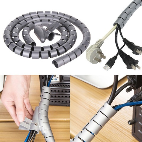 Enrollador de Cable Flexible, organizador de cables de almacenamiento de tubería a prueba de mordeduras, Protector de Cable, Accesorios de escritorio, 1,5/2M ► Foto 1/6