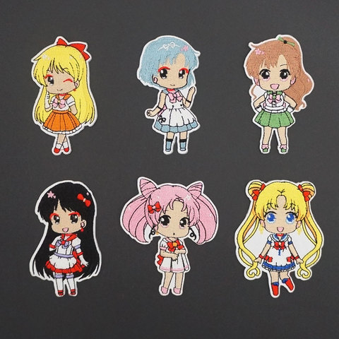 De dibujos animados lindo bonitas para chicas Characte bordado auto-adhesivo parches insignias mochila adhesivo para ropa de Anime de dibujos animados chica regalo ► Foto 1/6