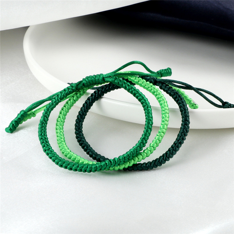 Pulsera trenzada de hilo verde para hombres y mujeres, pulsera tejida a mano con capas de cuerda de la suerte, brazalete, pulsera de oración, joyería Unisex ► Foto 1/6