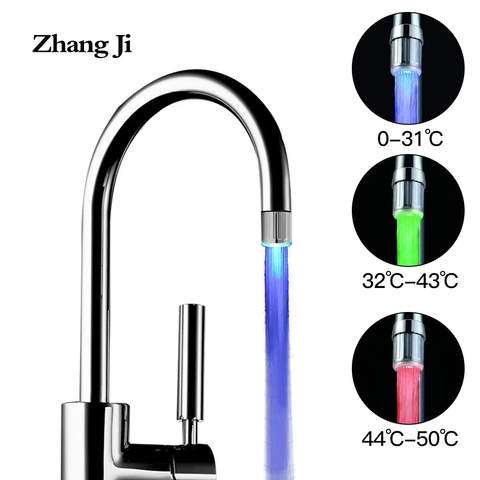 ZhangJi-aireador de grifo con luz LED de 3 colores, dispositivo sensible a la temperatura con adaptador, conector LED para ahorro de agua para cocina y baño ► Foto 1/6