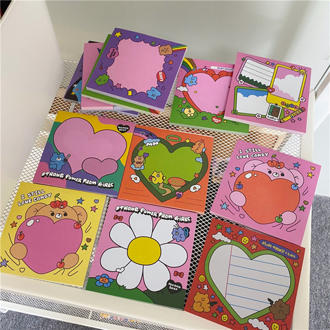 Ins-Bloc de notas de oso de amor colorido, 50 hojas, Mensaje de oficina coreano, notas de estudiante, papelería Kawaii, suministros escolares ► Foto 1/6