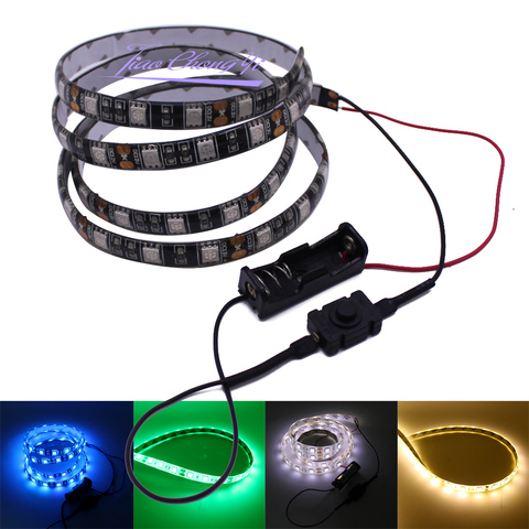 Tira de luces LED con batería, interruptor de 12V, 5050, rojo, verde, azul, blanco, tira led Flexible de un solo Color, impermeable, decoración interior I65 ► Foto 1/6