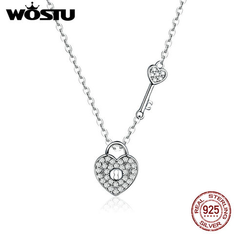 WOSTU-Colgante de corazón con cierre de plata de ley 925 para mujer, cadena de circonia cúbica deslumbrante, joyería 925 ► Foto 1/6