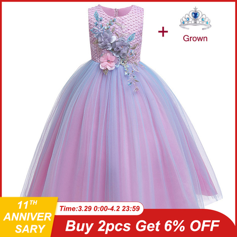 Vestido de princesa para fiesta de noche de Chica Elegante para niñas, vestidos infantiles para niñas, vestidos de boda, azul, 4, 5, 9, 11, 13, 14, 2022 ► Foto 1/6