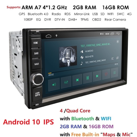 Radio Multimedia con GPS para coche, Radio con reproductor, navegador, 2GB + 16GB, Android 10, 7 pulgadas, Universal, 2DIN, para VW, Nissan, Kia ► Foto 1/6