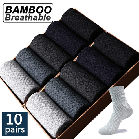 Calcetines largos de fibra de bambú para hombre, calcetín transpirable, de compresión, de negocios, talla grande 38-45, 10 pares ► Foto 1/6