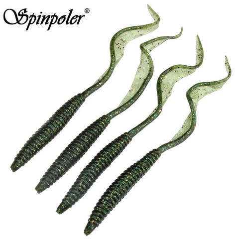 Spinpoler 5 unids/lote 18cm 13cm suave gusano cebos Flexible cola larga 4 colores de gusano gusanos realista de señuelo de pesca ► Foto 1/6