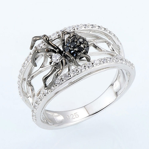 USTAR-anillos negros de spider weaving punk para mujer, joyería de moda, Circonia cúbica, anillos de dedo de color plata, fiesta femenina ► Foto 1/4