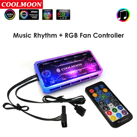 COOLMOON-controlador RGB para carcasa, iluminación LED, 6 pines, 5V, RGB, ventilador, 4 pines, mando a distancia RF para ordenador, PC, funda, tira LED ► Foto 1/6