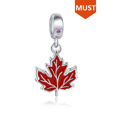 SG 925 de plata esterlina de colgantes de hojas con esmalte rojo de la bandera de Canadá encanto granos Diy fit Pulsera Original para mujeres regalos ► Foto 1/1