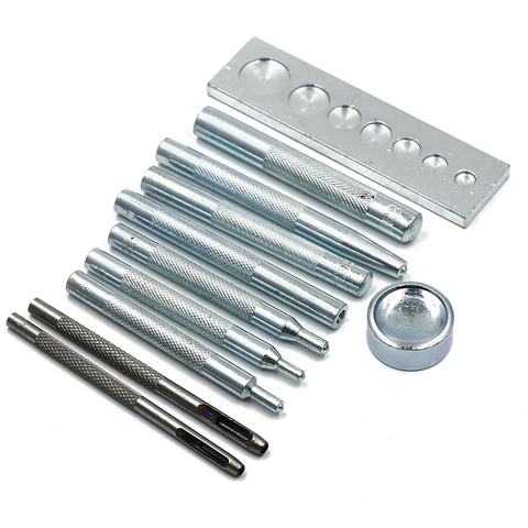 11 unids/set de Metal DIY de cuero set de herramientas para manualidades morir agujero golpe encaje broches de presión para sujeción remache Kit de punzones básico de accesorios de bricolaje ► Foto 1/6