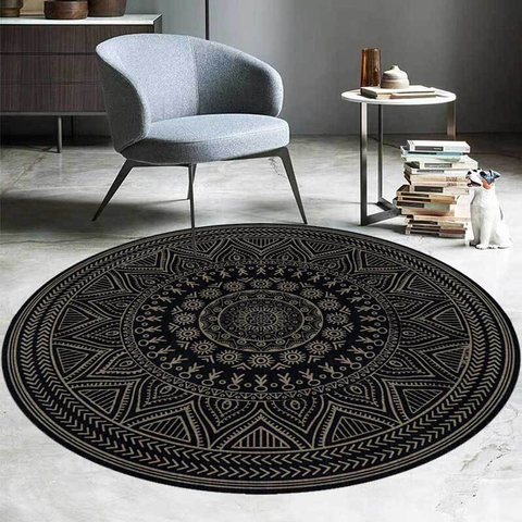 Alfombra redonda con estampado de flor de loto y Mandala Retro, alfombrilla para suelo y silla, suave, sala de estar antideslizante para, decoración para dormitorio ► Foto 1/6