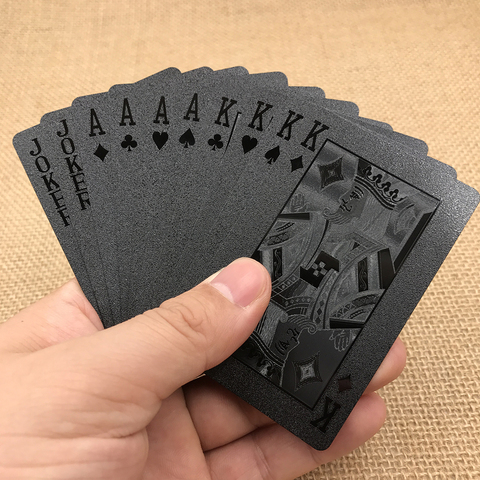 Naipes-Colección de naipes de plástico negro resistente al agua, juegos de cartas de póker de diamante oscuro, regalo creativo, juego de mesa estándar, punto dorado ► Foto 1/6