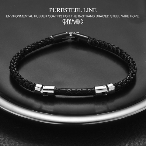 REAMOR de calidad superior diseño estructural 316l de alambre de acero inoxidable pulseras de los hombres de lujo única negro pulsera de la joyería de la pulsera ► Foto 1/6