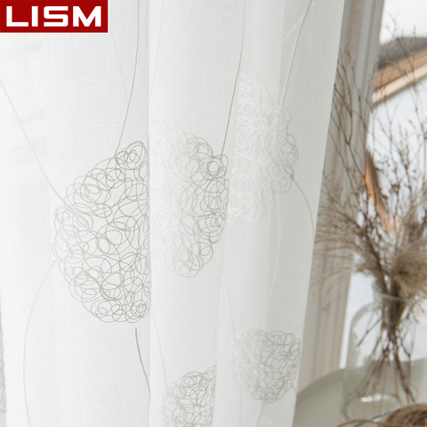 Cortinas transparentes con bordado floral blanco para ventanas, cortinas modernas para dormitorio de tul, cortinas de gasa, diseño de nido en la cocina ► Foto 1/6