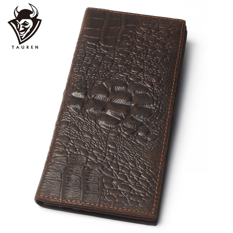 Crazy Horse-cartera de piel de cocodrilo para hombre, cartera masculina de piel auténtica de alta calidad, larga y suave, con monedero de marca, 100% ► Foto 1/6