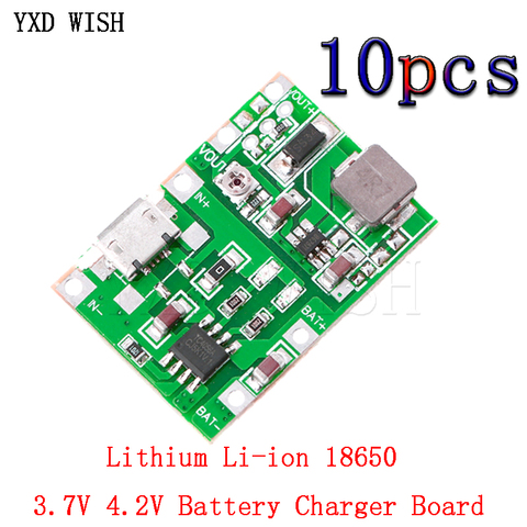 Placa del cargador de batería de iones de litio, 18650, 3,7 V, 4,2 V, placa del cargador DC-DC, módulo de aumento TP4056, piezas de Kit DIY, 10 Uds. ► Foto 1/2