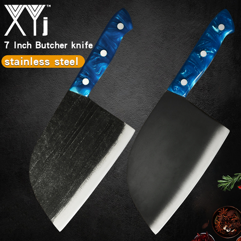 XYj-cuchilla antideslizante de acero inoxidable para carnicero, cuchillo de Chef con mango azul, negro y marrón, utensilios de cocina para picar ► Foto 1/6