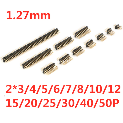 Conector de pines macho de doble fila, 10 Uds., 1,27mm, 1,27 Pines, agujeros pasantes, tira de PCB, enchufe 2x3/4/5/6/7/8/10/12/15/20/40p ► Foto 1/5