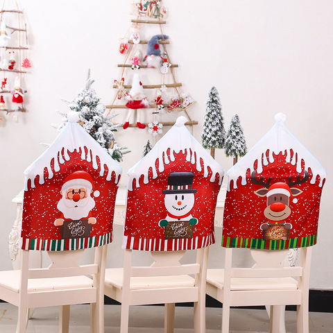 Fundas traseras de sillas de Papá Noel para mesa de cena, adornos navideños para el hogar, año nuevo, no tejidas, color rojo, 2022 ► Foto 1/6