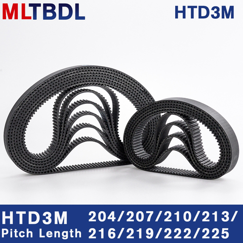 HTD 3M correa de distribución, 204/207/210/213/216/219/222/225mm 6/9/10/15mm de ancho, correa de cauchutado de lazo cerrado, correa síncrona de paso de 3mm ► Foto 1/6